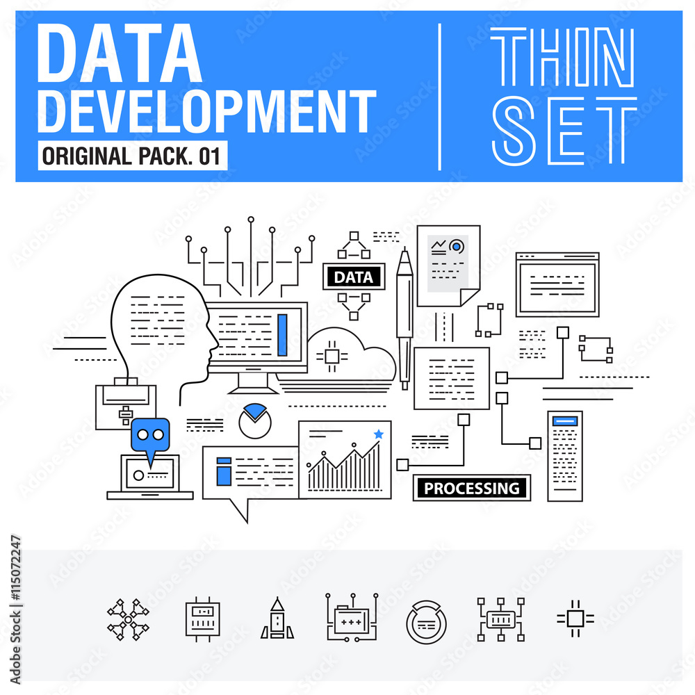 Poster new modern thin line icons set development data analysis
