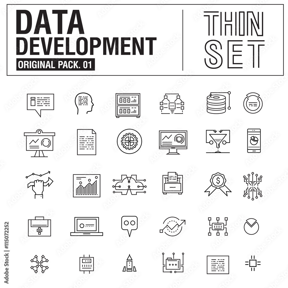 Poster new modern thin line icons set development data analysis