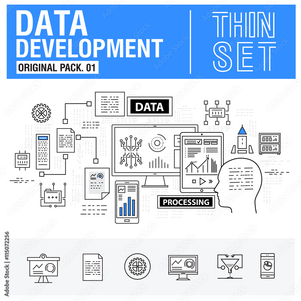 Poster new modern thin line icons set development data analysis