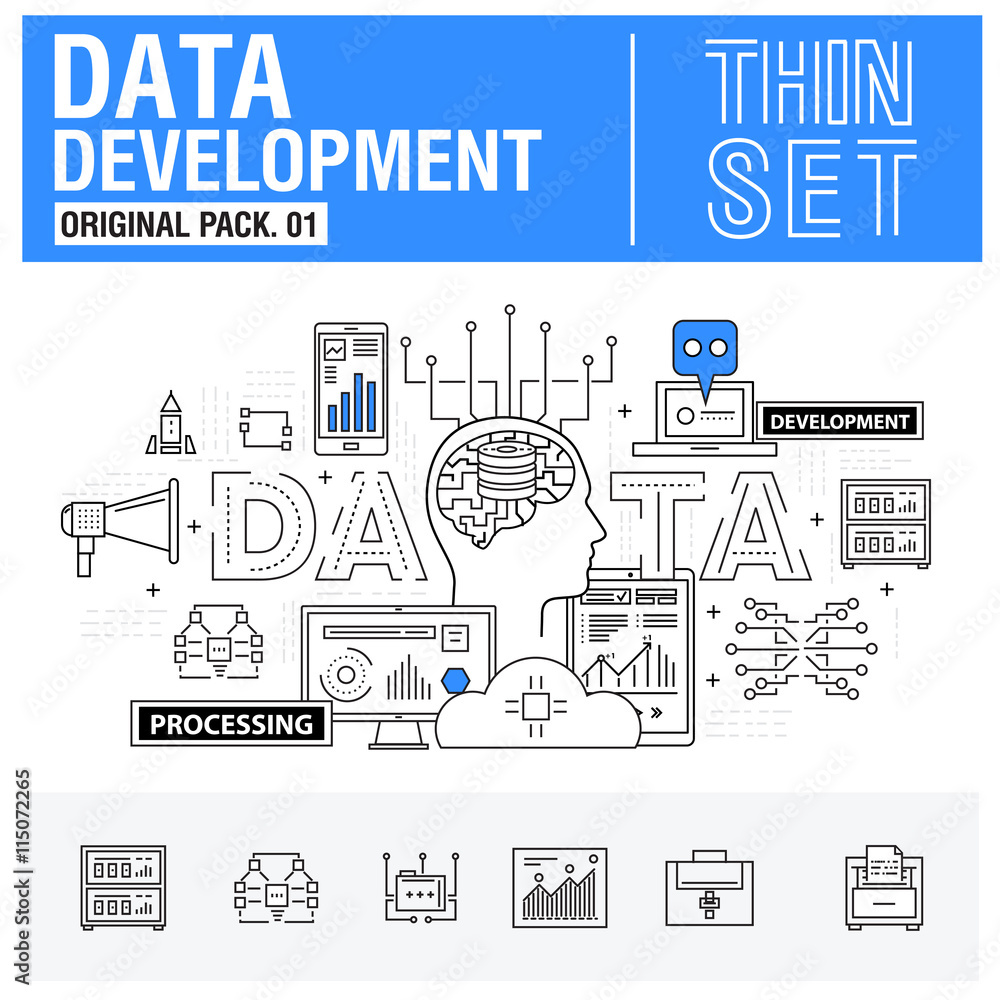 Poster new modern thin line icons set development data analysis