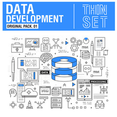 New modern thin line icons set development data analysis