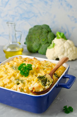 Casserole with pasta, chicken and broccoli
