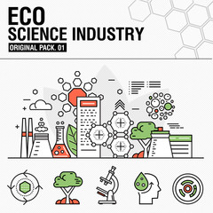 Modern eco science industry. Thin line icons set