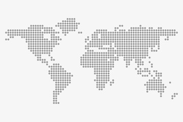 Fototapeta na wymiar Dotted world map in gray on a white background