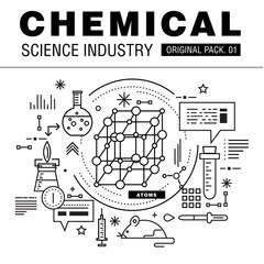 Modern chemical science industry. Thin line icons set biology technology. 