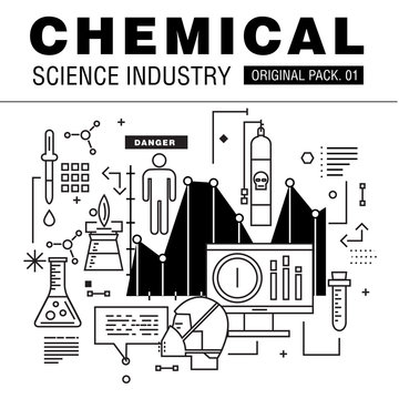 Modern chemical science industry. Thin line icons set biology technology. 
