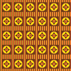 Ethnic fun pattern with brown orange and yellow shapes
