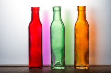 Colored bottles.
