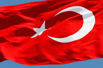 Turkish flag in blue sky