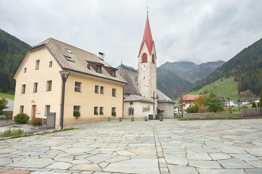 autumnal view toward the little town of Rio Bianco in Ahrntal