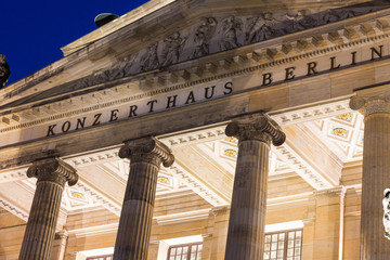 The Gendarmenmarkt at night in Berlin, Germany.