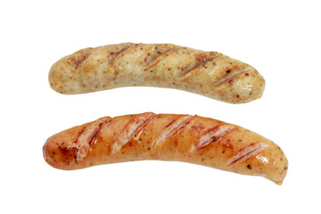 Fried smoked sausages isolated on white background