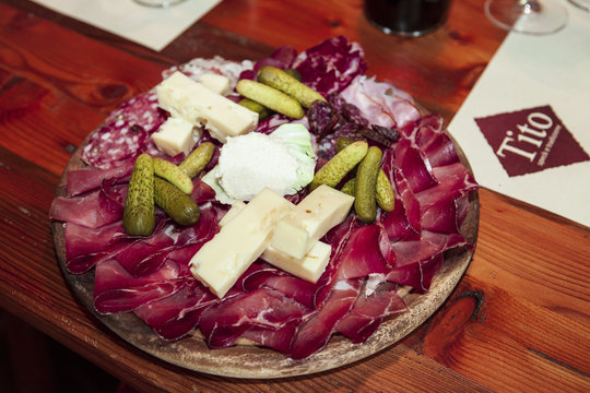 sausage speck and cheese, cold disk in the Maso Tito, trentino Alto Adige, Italy