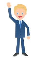 手を上げて挨拶するビジネスマン　男性会社員のイラスト素材