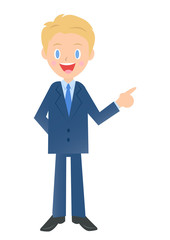 横を指差すビジネスマン　男性会社員のイラスト素材