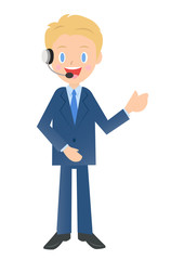 ヘッドセットをつけたビジネスマン　男性会社員のイラスト素材