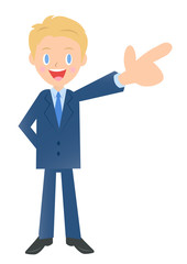 手前を指差すビジネスマン　男性会社員のイラスト素材