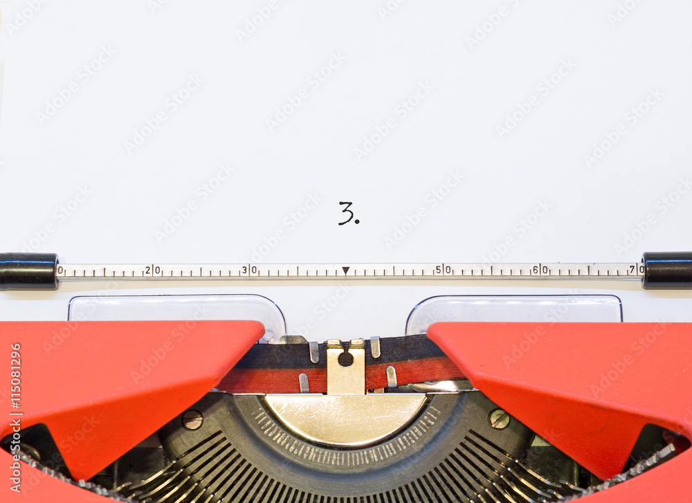 Fototapete close up image of typewriter with paper sheet and letter three.