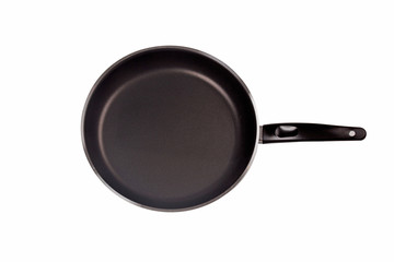 black frying pan isolated on white background