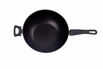 black frying pan isolated on white background