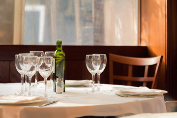 The restaurant serves for lunch. Photos with beautiful bokeh