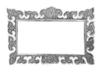 old decorative silver frame - handmade, engraved - isolated on w