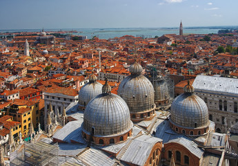 Aerial View of venetian roofs from the Campanile, Venice, Italy