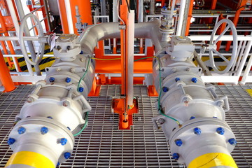 Pipeline production and valve for oil and gas process, Pipeline construction on offshore wellhead platform, The petroleum industry.