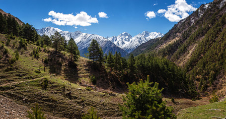 Obraz premium Panoramic view of the main Caucasus ridge in summer