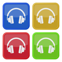 set of four square icons with headphones