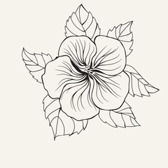 Hawaii hibiscus flower, leaf for Coloring book page for adult