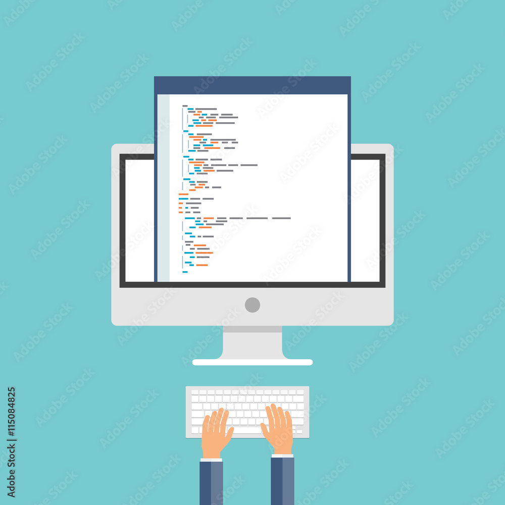 Poster web developer and coding on moitor concept
