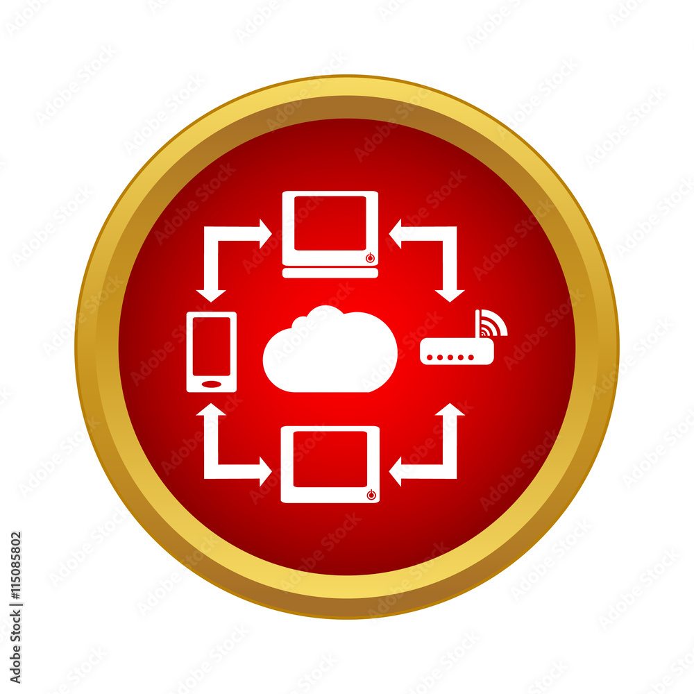 Poster devices connected to the cloud icon in simple style on a white background