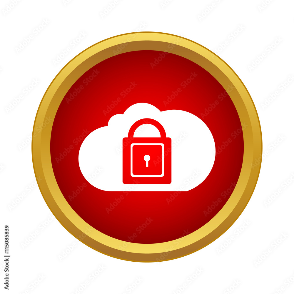 Aufkleber cloud with closed padlock icon in simple style on a white background