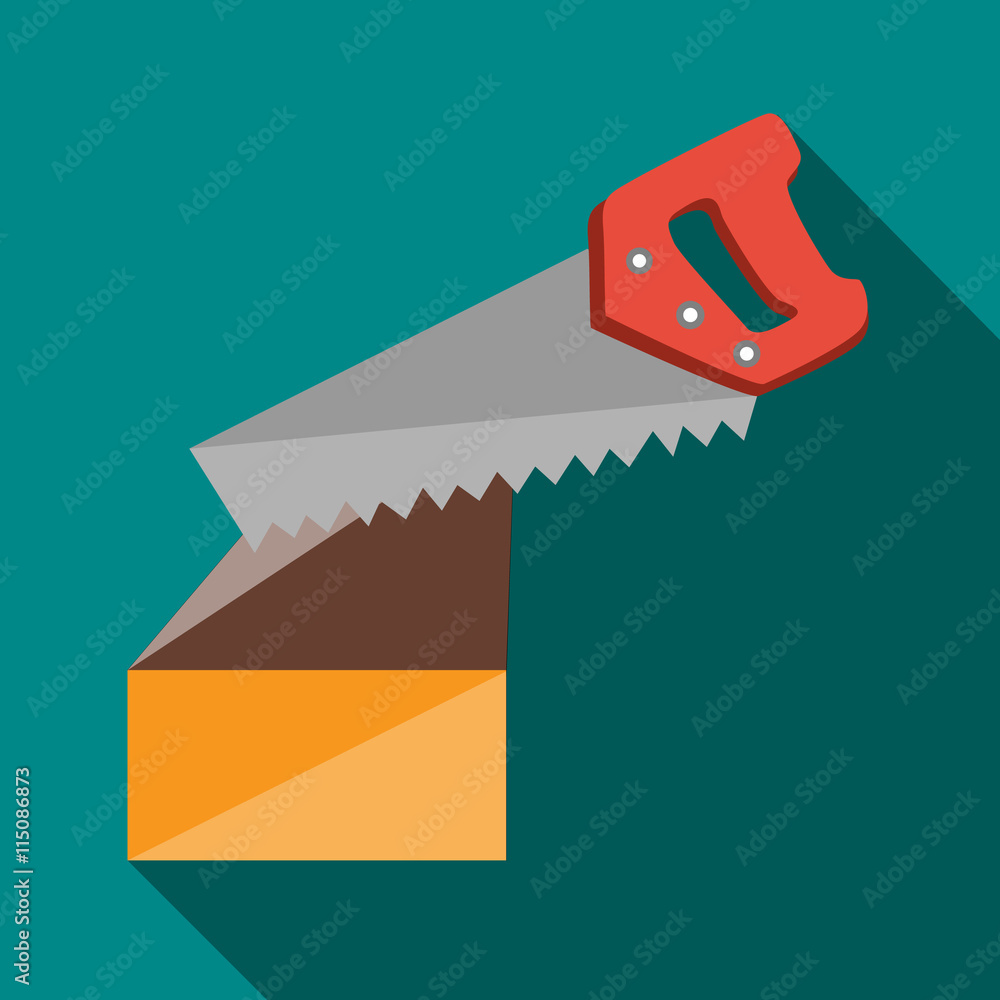 Poster saw cuts log icon in flat style with long shadow. tools symbol