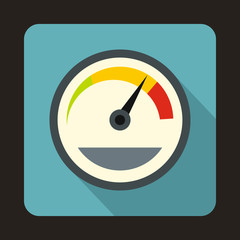 Speedometer custom icon in flat style with long shadow. Auto spare parts symbol