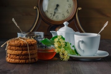 Healing herbal tea with Linden blossom and cookies