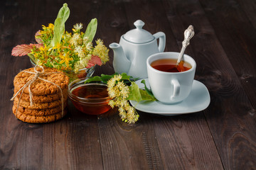 linden flowers, herbal medicine, Cup of healthy linden tea