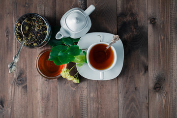 Healing tea with herbs and linden blossom