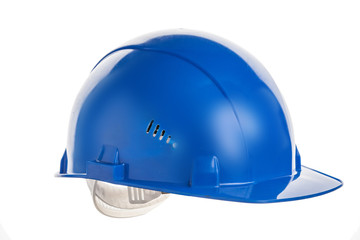 Fototapeta premium Blue construction helmet shot isolated on white