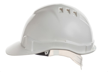 White construction helmet shot isolated on white