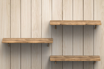 Naklejka na ściany i meble three wooden shelves on wooden background