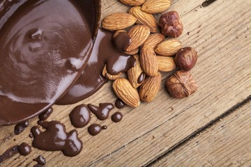 Melting chocolate and nuts.