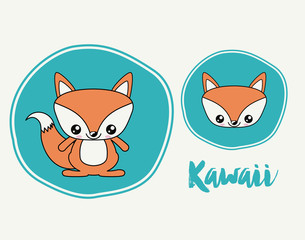 fox character kawaii style isolated icon design