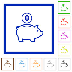 Bitcoin piggy bank framed flat icons