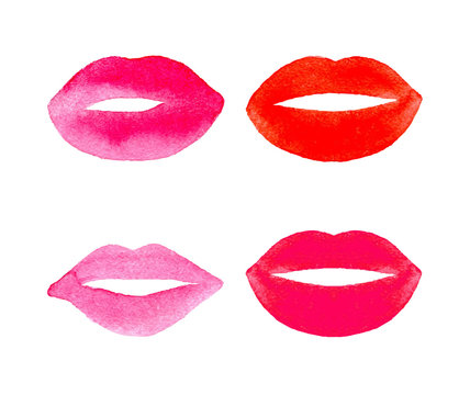 Watercolor lips set.Vector hand drawn painted background.