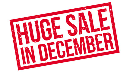 Huge Sale in December rubber stamp on white. Print, impress, overprint.