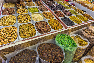 dried herbs flowers spices in the spice souq at Deira