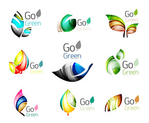 Multicolored abstract leaves in nature concept logo set
