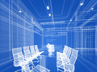 sketch design of interior conference room, wire frame